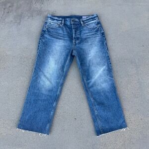 GAP Size 30 Cheeky Straight High Rise Jeans Blue Wash Cropped Raw Hem